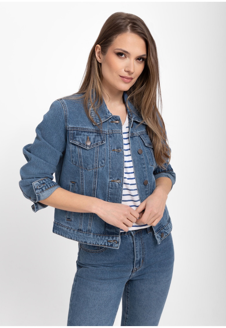 Jacheta din denim cu nasturi J-Elsty pentru femei - Albastru -