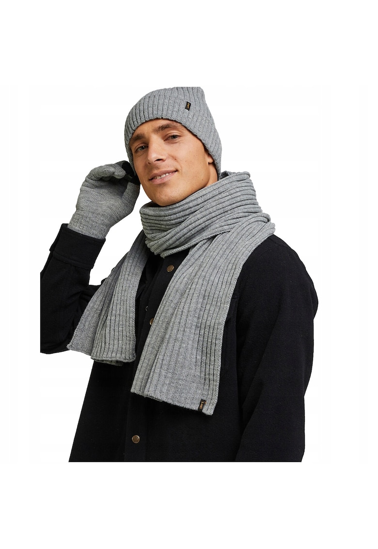 Caciula + Fular Barbati - XMAS PACK - Set De Iarna Stilat - Bun Pentru Cadou - Comod Si Calduros - Potrivit Pentru Tinute Zilnice - Marime Universala - Gri