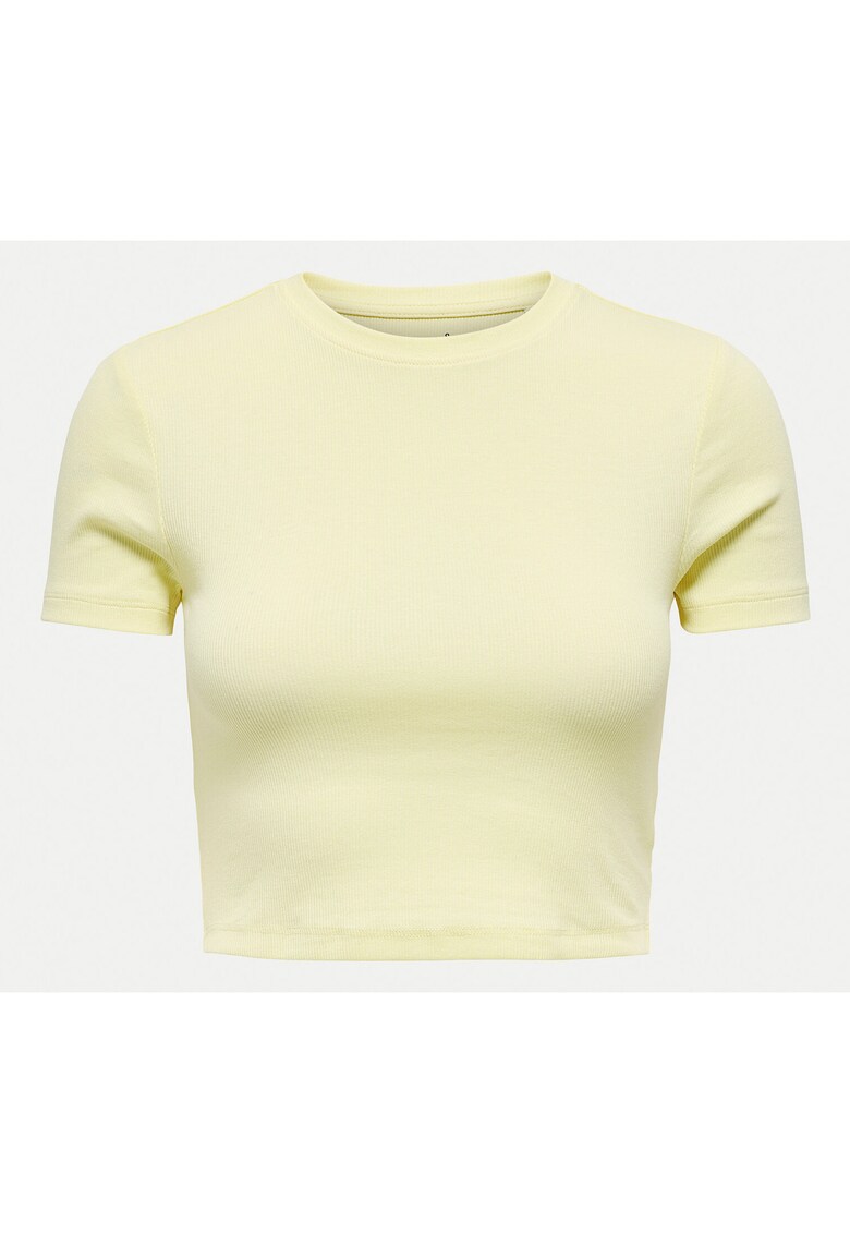 Tricou crop cu decolteu la baza gatului - Galben