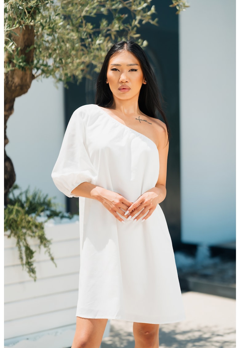 Rochie scurta cu un umar gol White 17675 - Alb optic