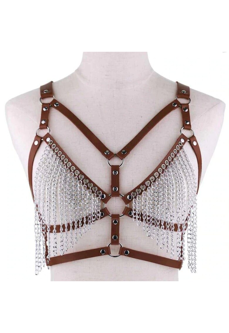 Ham maron - din piele ecologica - cu lanturi - Roset C15 -