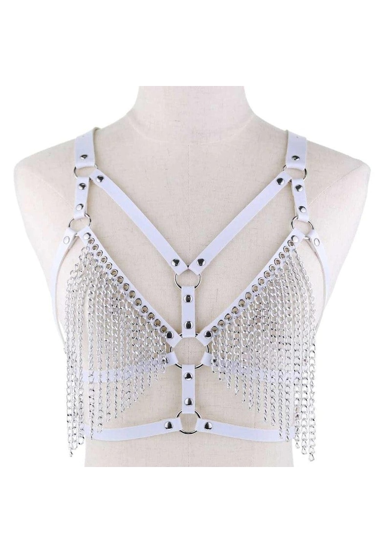 Ham alb - din piele ecologica - cu lanturi - Felicity C22 -