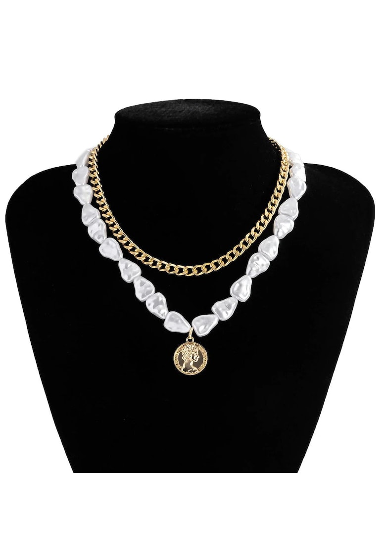 Colier in 2 straturi - auriu - cu perle si banut - Debra C15 -