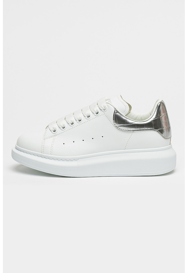 Pantofi sport wedge de piele - Alb/Argintiu