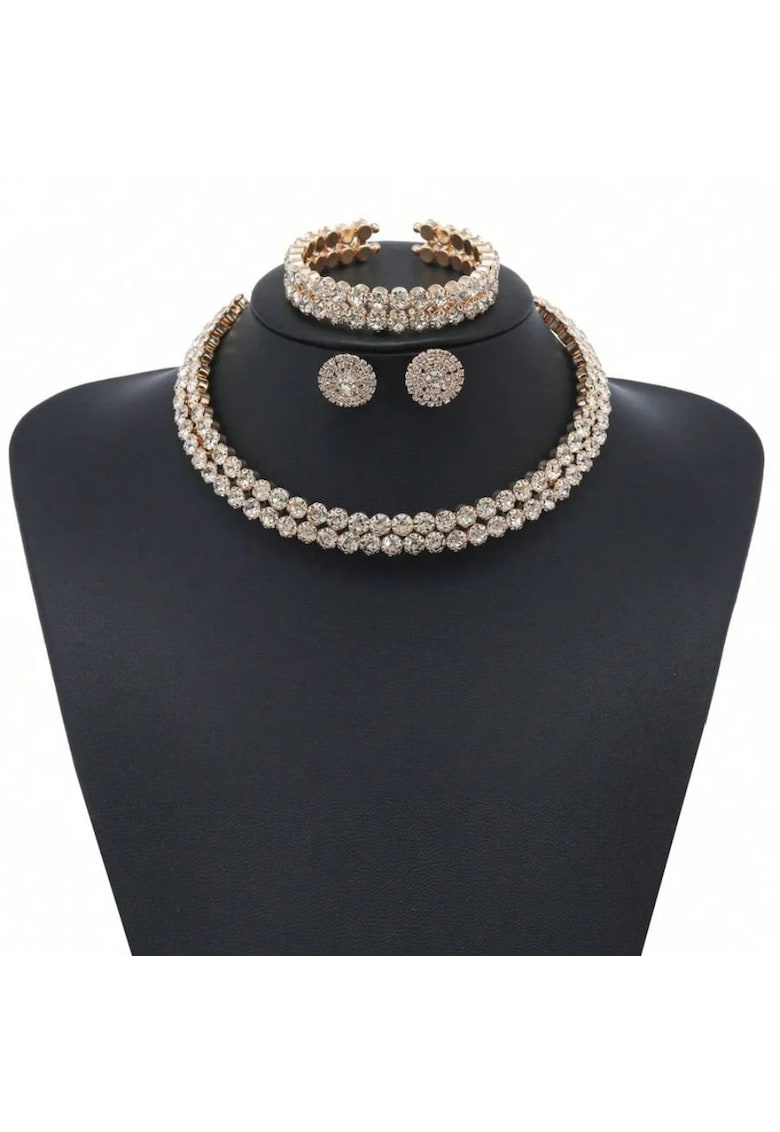 Set colier choker - bratara si cercei - auriu - cu pietre - Davia C23