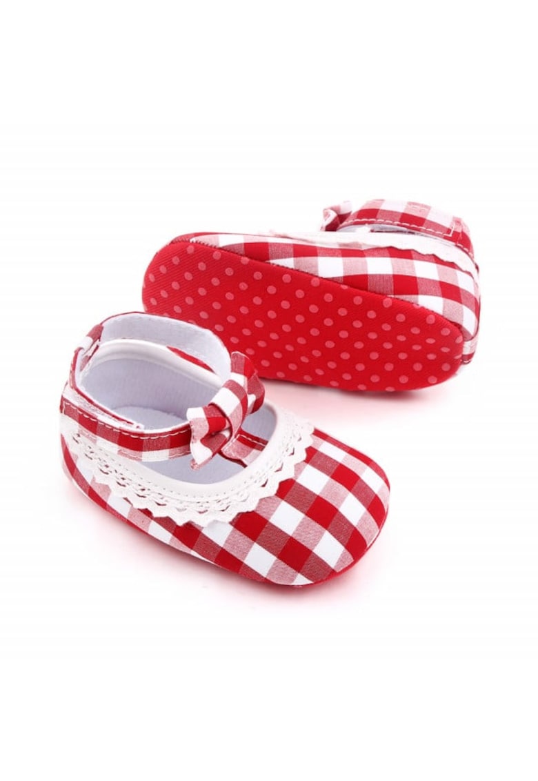 Pantofi Model AL 15251 in carouri - Textil - 6-9 luni - Rosu cu alb -