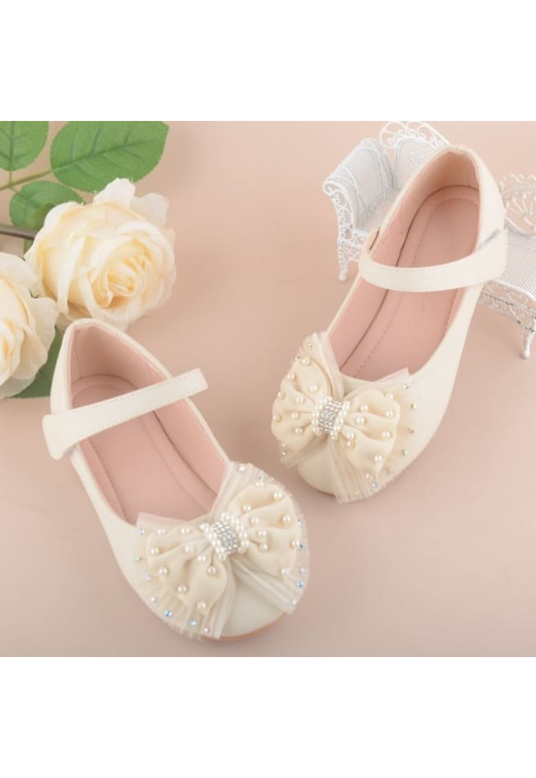 Pantofi SuperBaby - Model AL 15404 cu fundita - Piele ecologica - Cu bareta velcro - Ivoire -