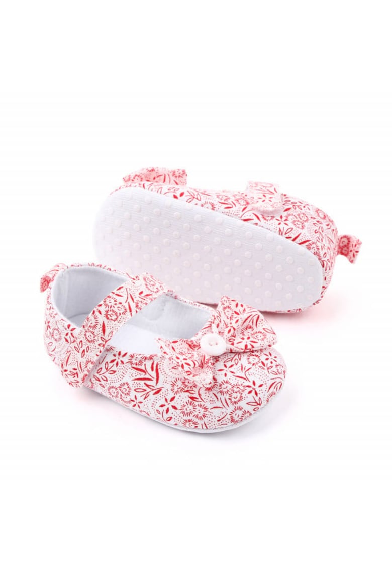 Pantofi Model AL 15152 cu floricele rosii - Piele ecologica - Alb cu rosu - Multicolor