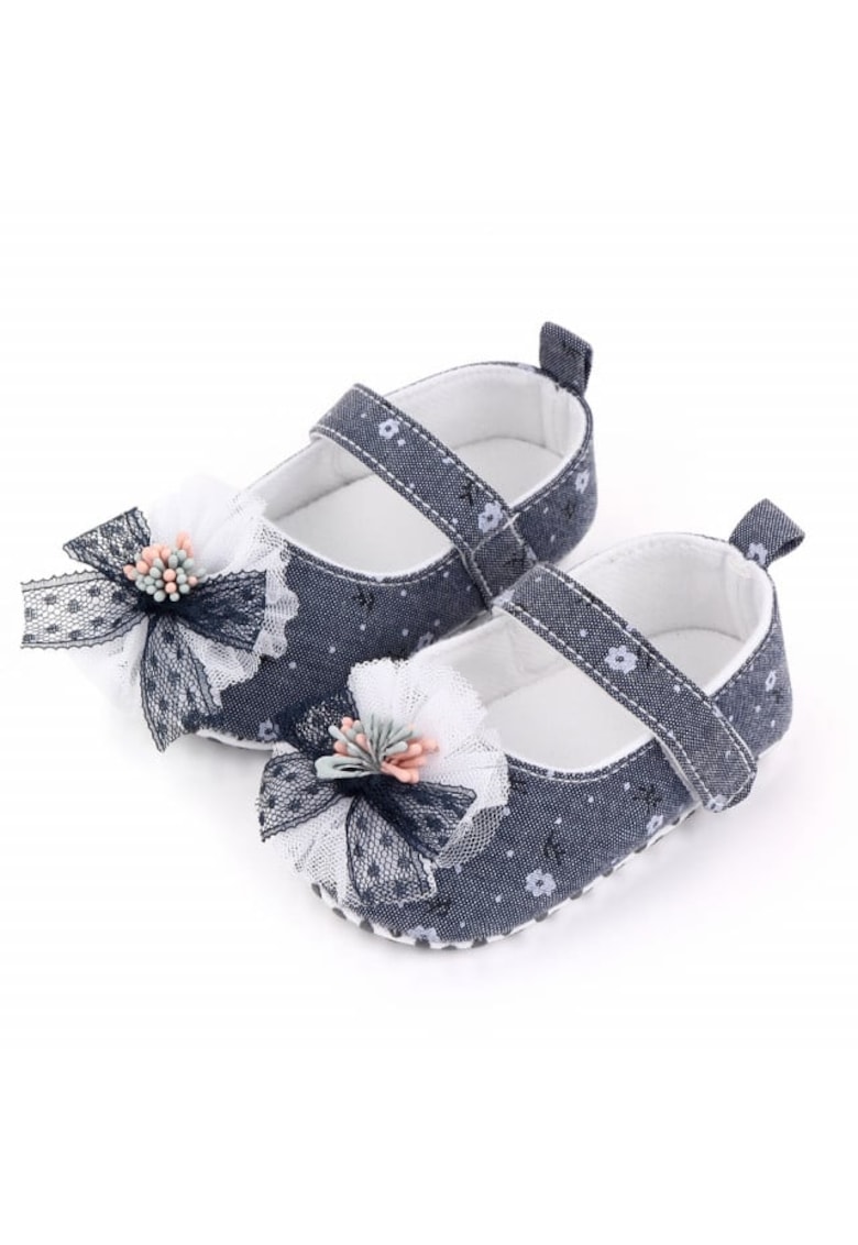 Pantofi Model AL 15176 cu floricica si fundita - Textil - Bleumarin - Bleumarin