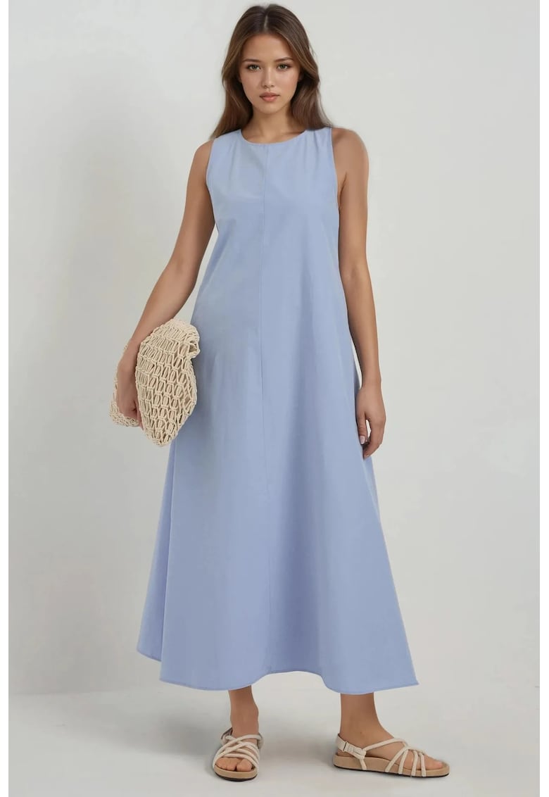 Rochie maxi - colectia Mixray - guler rotund - albastra - textil