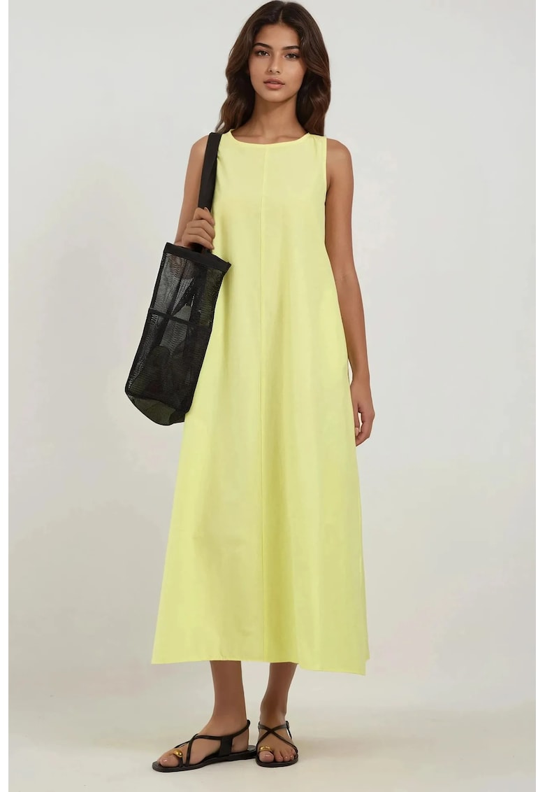 Rochie maxi - dama - colectia Mixray - cu guler rotund - fara maneci - in forma de A -