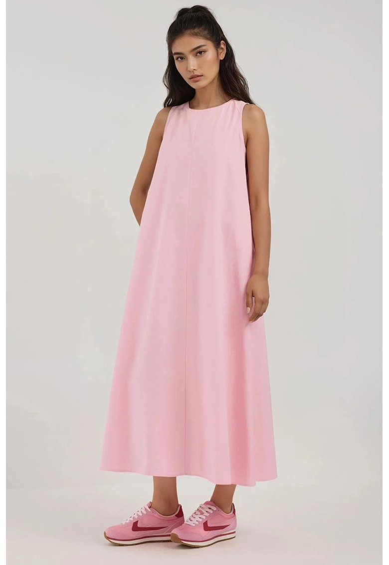 Rochie maxi - colectia Mixray - guler rotund - roz - textil