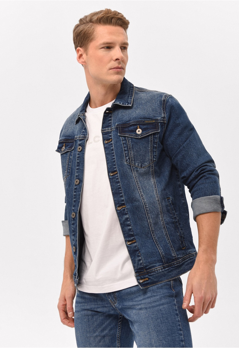 Jacheta din denim pentru barbati J-Ralf - cu buzunare pe piept - Albastru marin