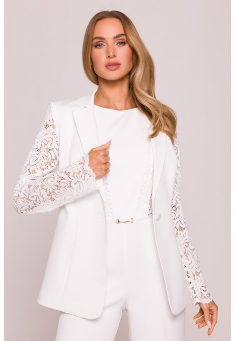 Sacou dama cu maneci din dantela - Alb