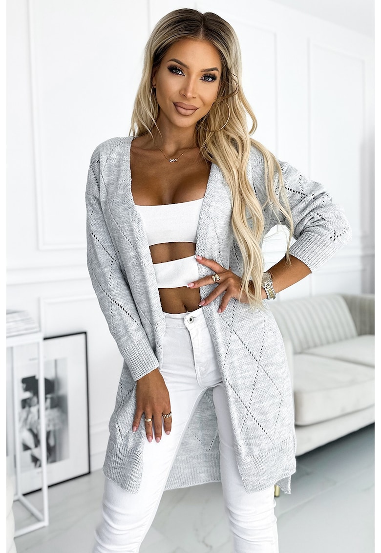 Cardigan lung - tricotat - cu model cu perforatii