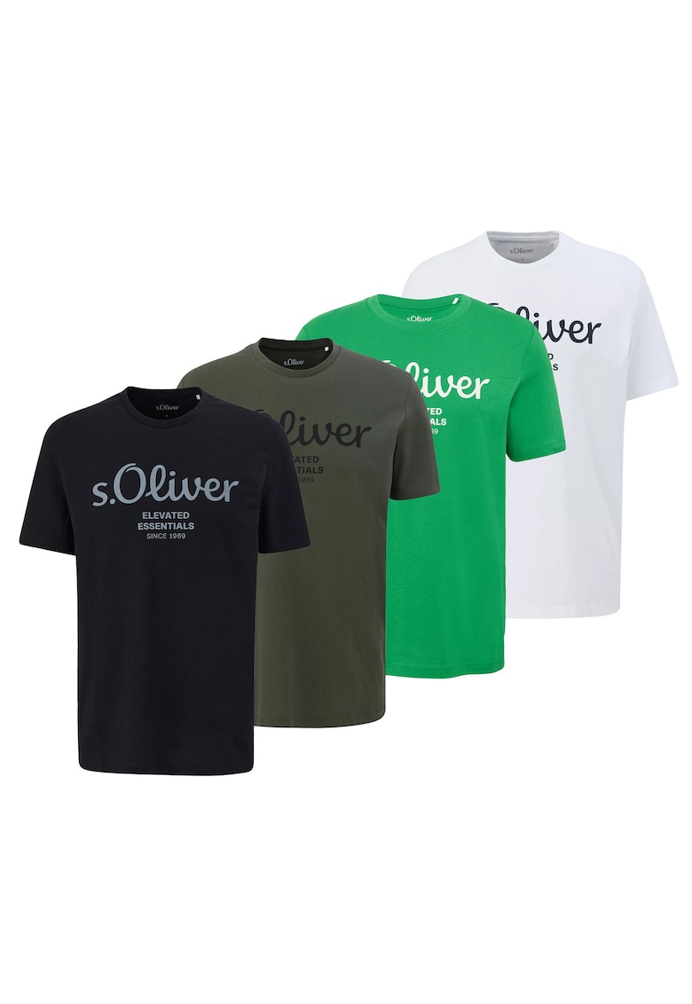 s.Oliver Set de tricouri cu imprimeu logo - 4 piese - Alb/Verde/Negru