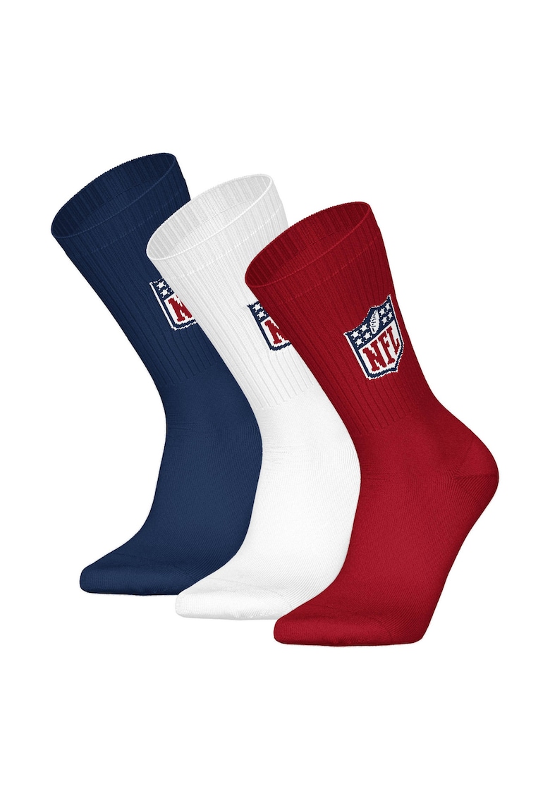 Nfl Set de sosete lungi unisex cu logo -3 perechi - Rosu/Alb/Albastru inchis