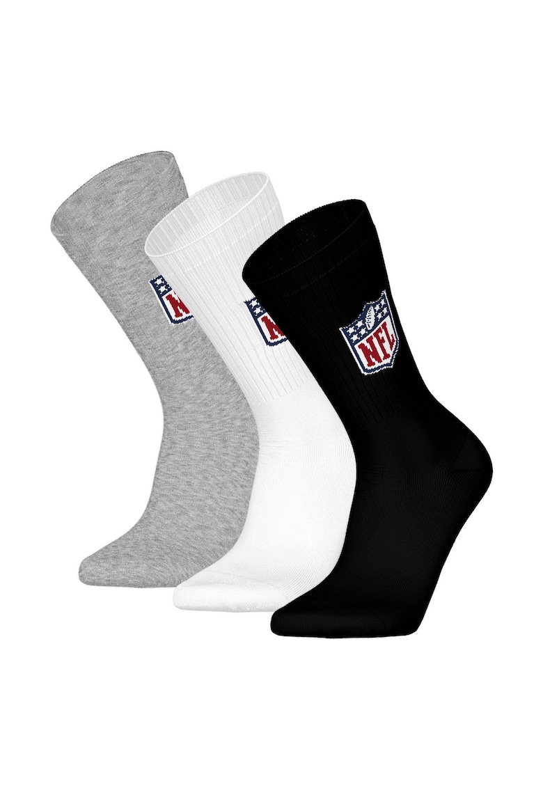 Nfl Set de sosete lungi unisex cu logo -3 perechi - Alb/Negru/Gri
