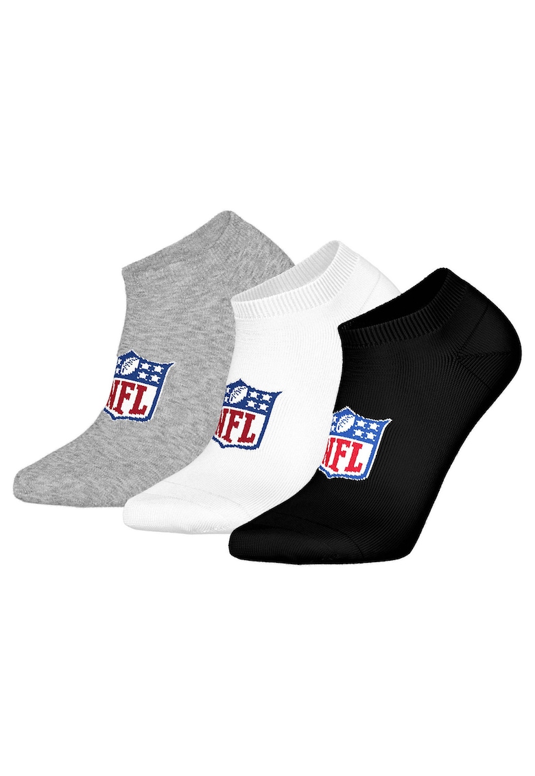 Nfl Set de sosete pana la glezna - unisex - cu logo - 3 perechi - Alb/Negru/Gri