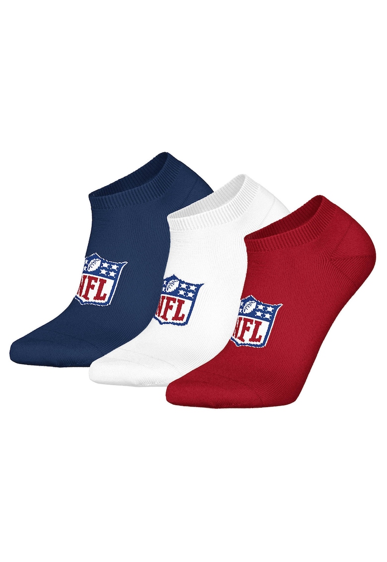 Nfl Set de sosete pana la glezna - unisex - cu logo - 3 perechi - Rosu/Alb/Albastru inchis