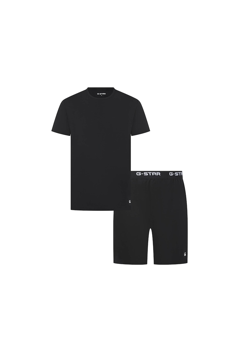 G-Star RAW - Pijama cu pantaloni scurti si banda logo in talie - Negru