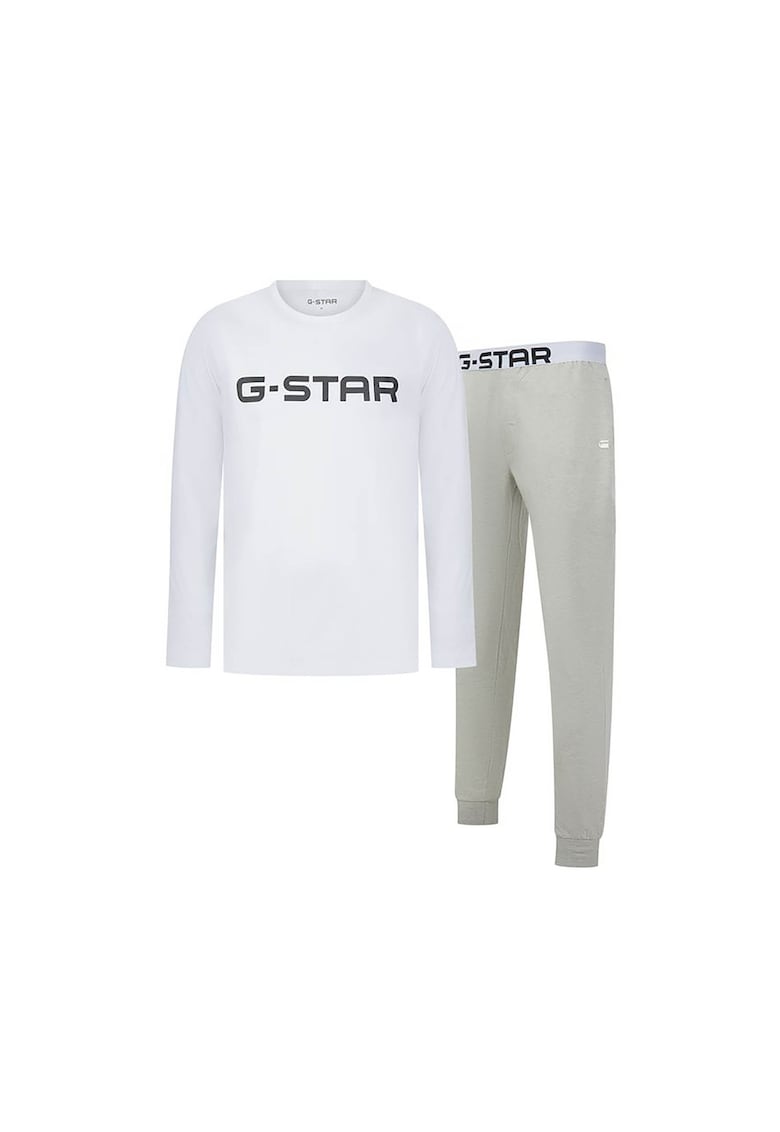 G-Star RAW Pijama din amestec de bumbac cu imprimeu logo - Alb/Gri