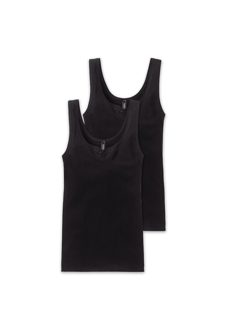 Schiesser Set de maiouri cu garnituri cu broderie - 2 piese - Negru