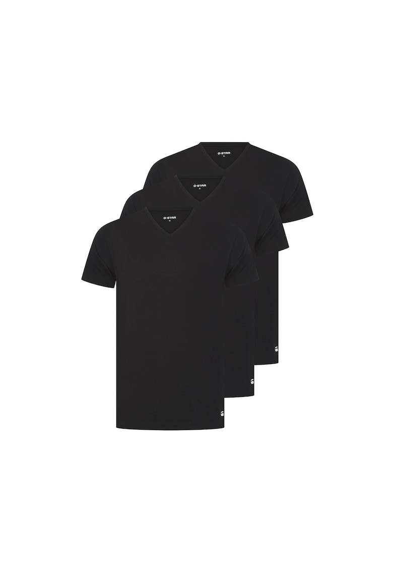 G-Star RAW Set de tricouri uni cu decolteu in V Spruce - 3 piese - Negru