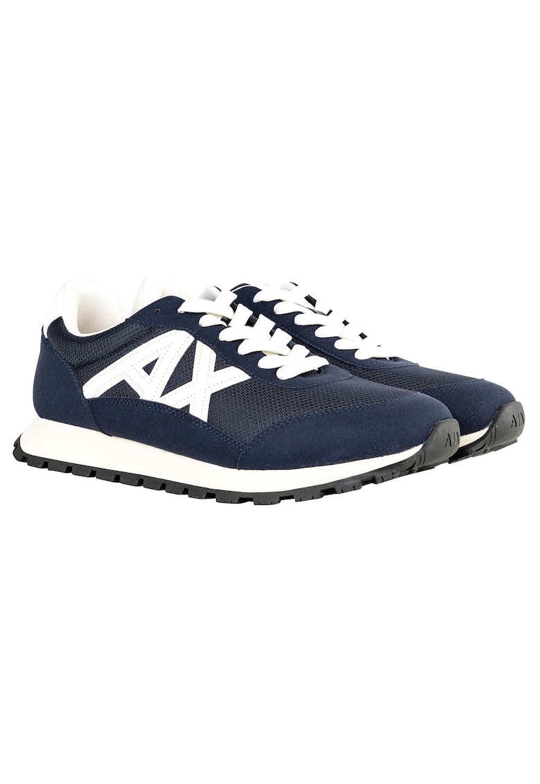 Pantofi sport din material sintetic cu garnituri de plasa si logo - Alb/Albastru inchis