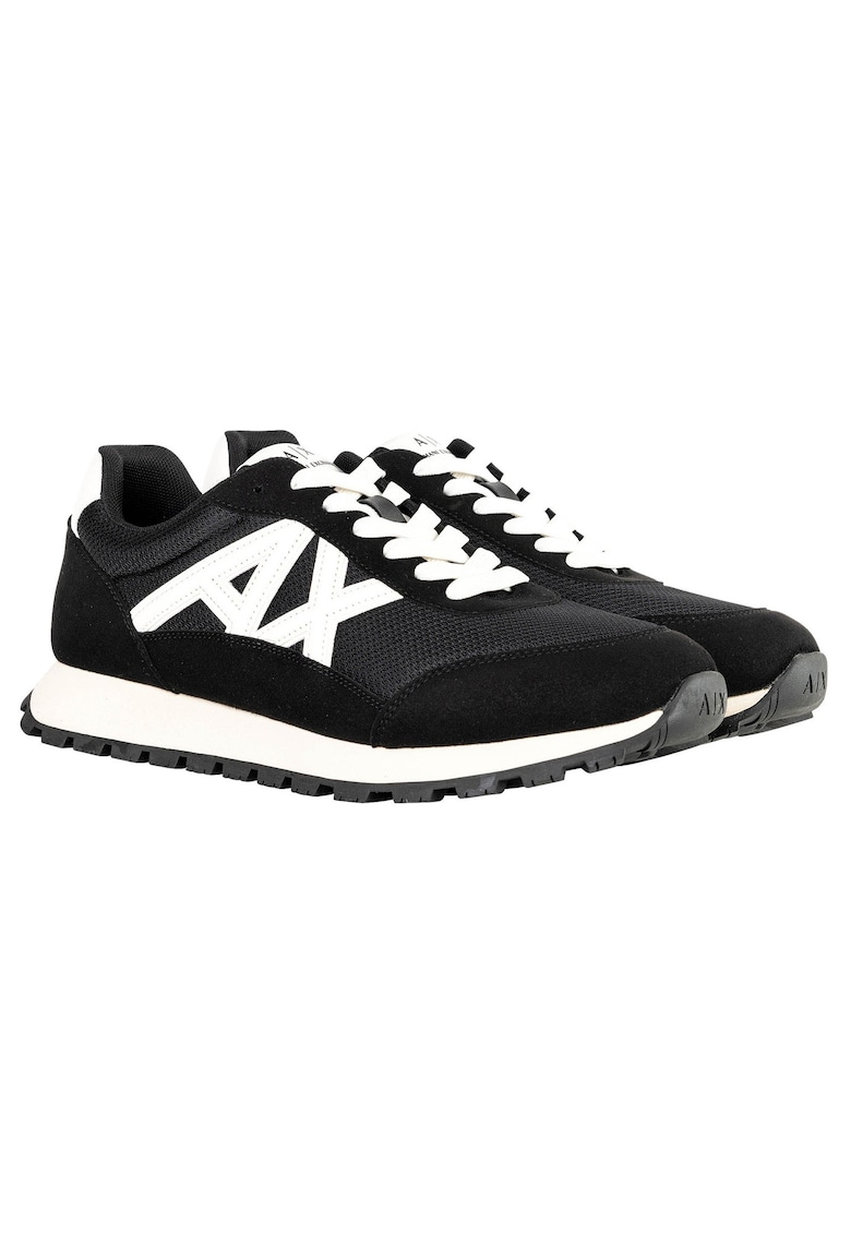 Armani Exchange Pantofi sport din material sintetic cu garnituri de plasa si logo - Alb/Negru