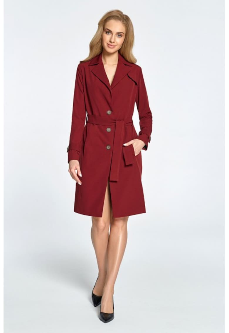 Palton cambrat cu cordon - - Rosu inchis