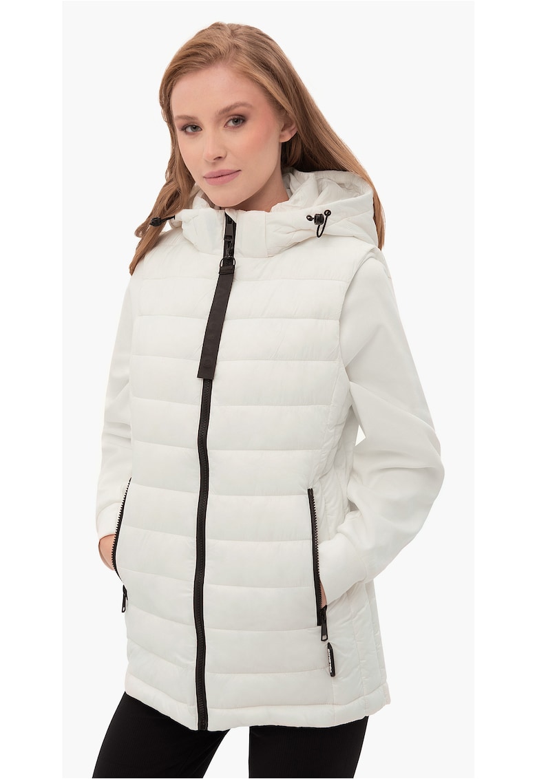 Vesta matlasata cu gluga V-Harmony pentru femei - Alb