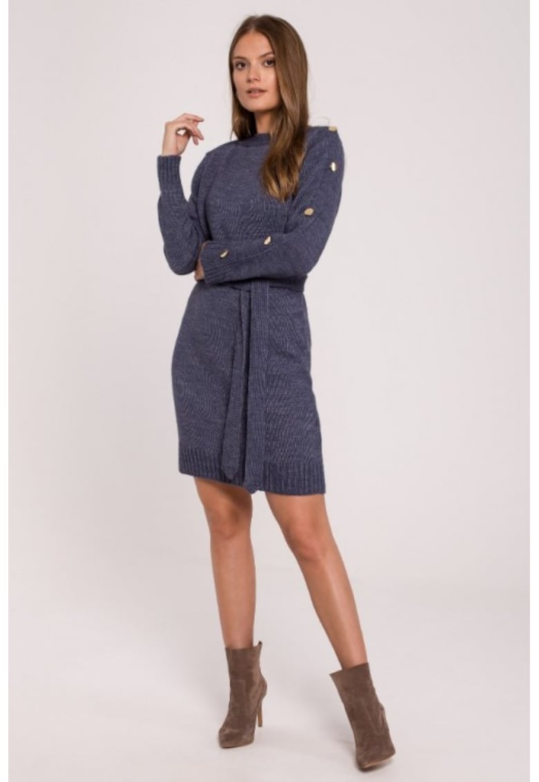Rochie tip pulover cu nasturi decorativi pe maneci -
