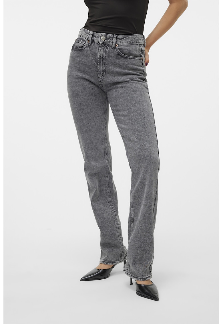 Blugi drepti cu talie inalta - Gri inchis