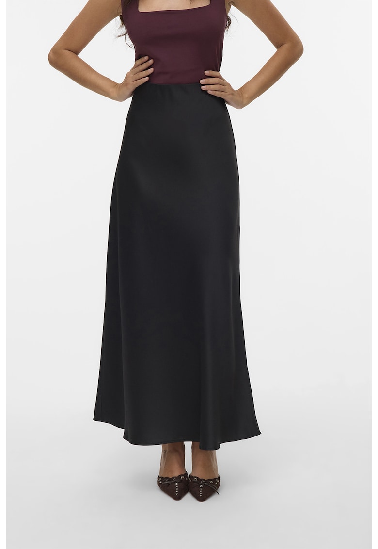 Fusta din satin cu croiala pe bie