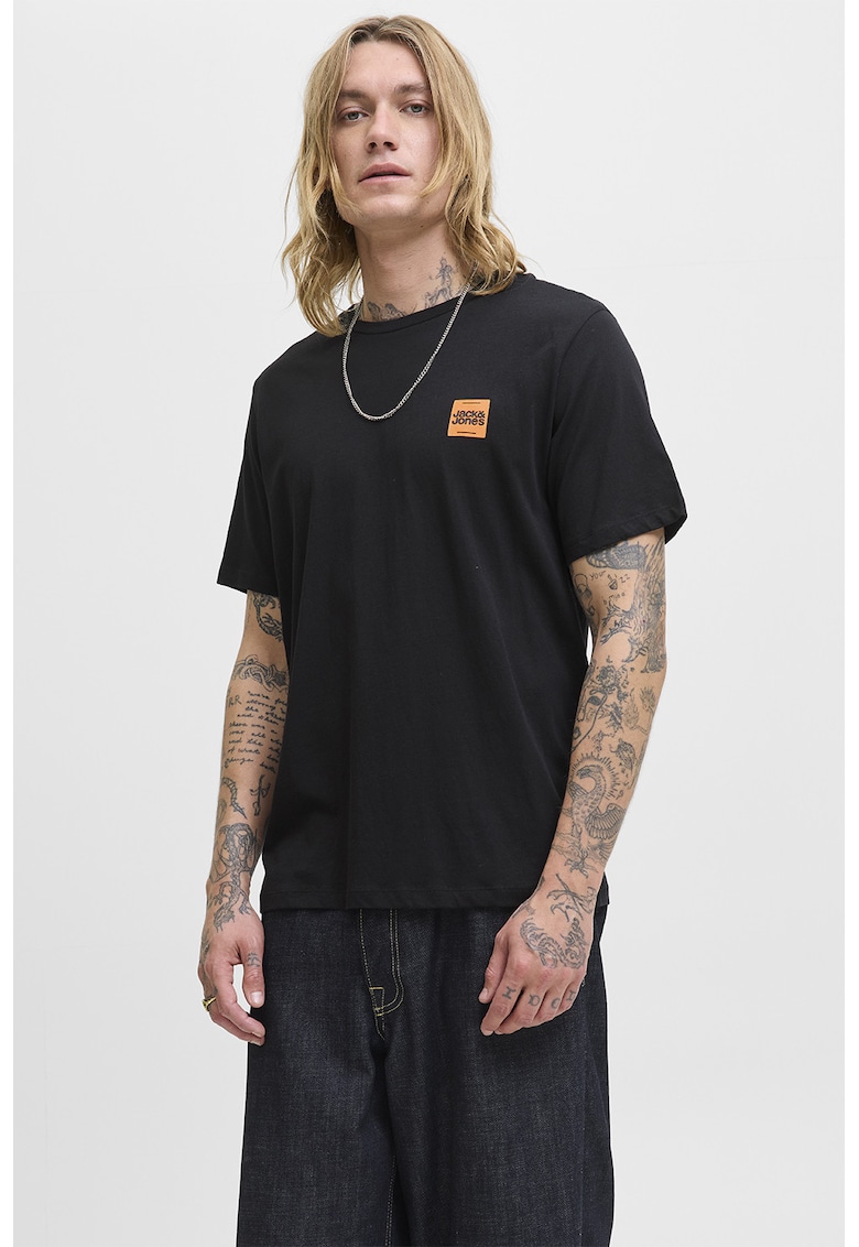 Jack & Jones Tricou regular-fit cu decolteu la baza gatului - Negru/Portocaliu