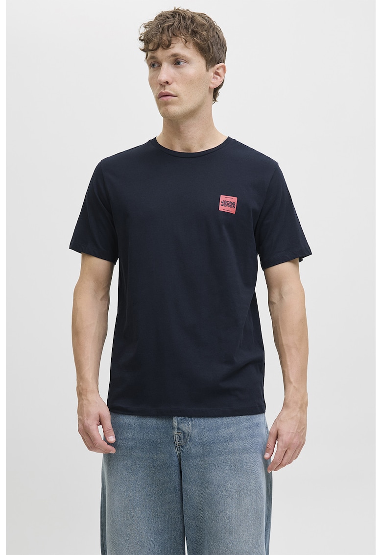 Jack & Jones Tricou regular-fit cu decolteu la baza gatului - Rosu/Albastru ultramarin