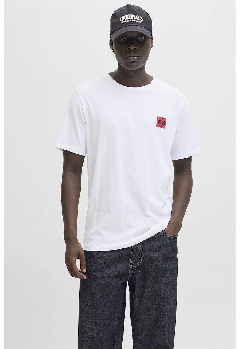 Tricou regular-fit cu decolteu la baza gatului - Rosu/Alb