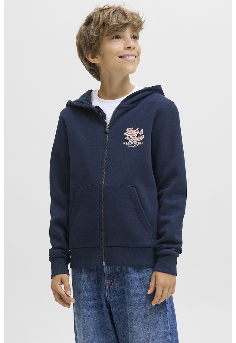 Hanorac din amestec de bumbac cu fermoar - Albastru inchis