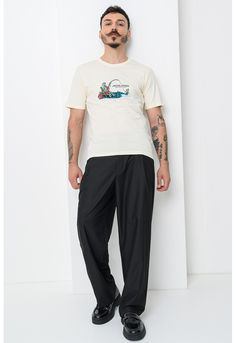 Tricou de bumbac cu imprimeu - Verde/Crem