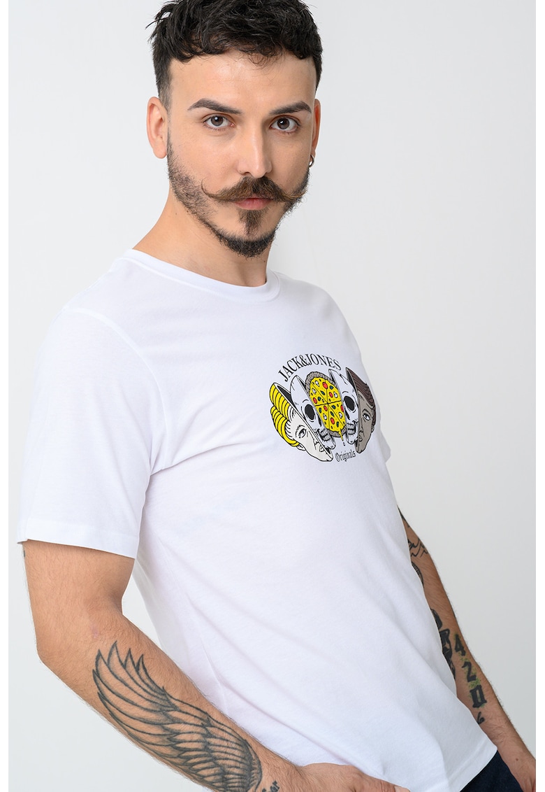 Tricou de bumbac cu imprimeu - Alb/Galben