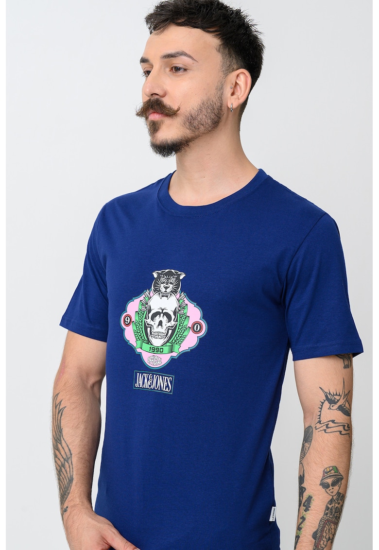 Tricou de bumbac cu imprimeu - Roz/Bleumarin