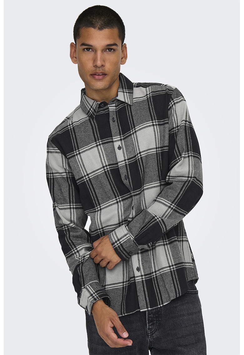 Camasa de bumbac cu maneci lungi si model in carouri Gudmund