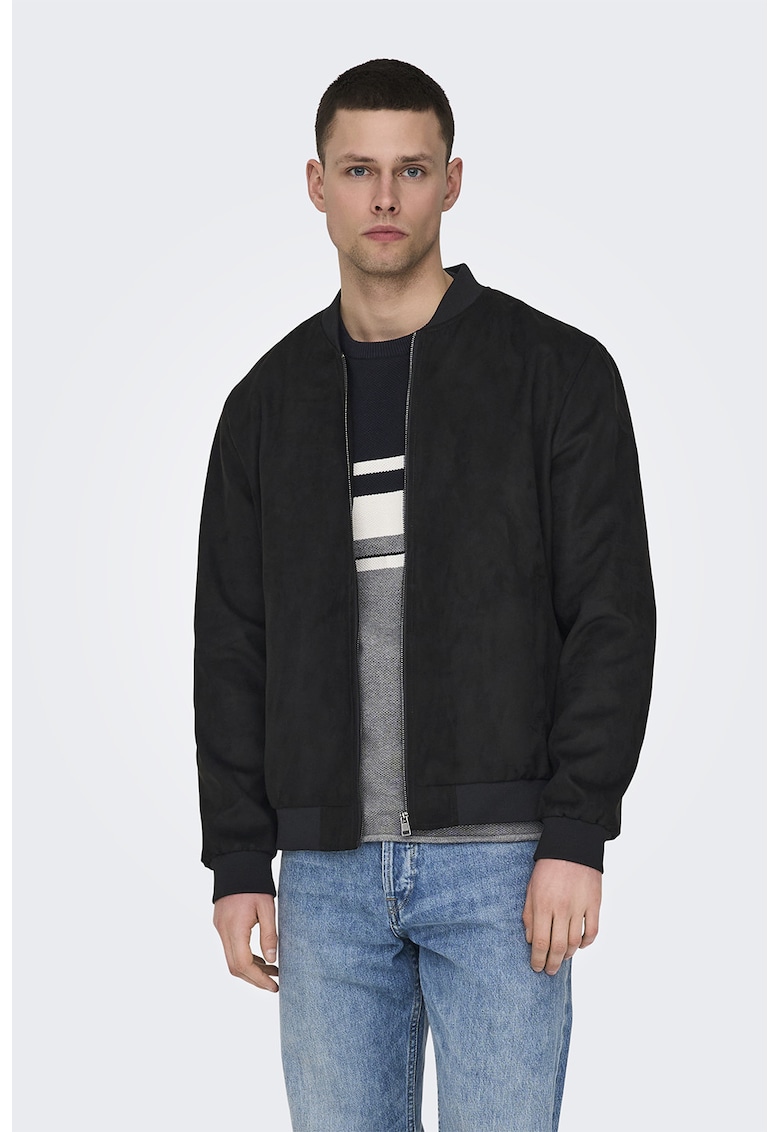 Jacheta bomber din piele intoarsa sintetica