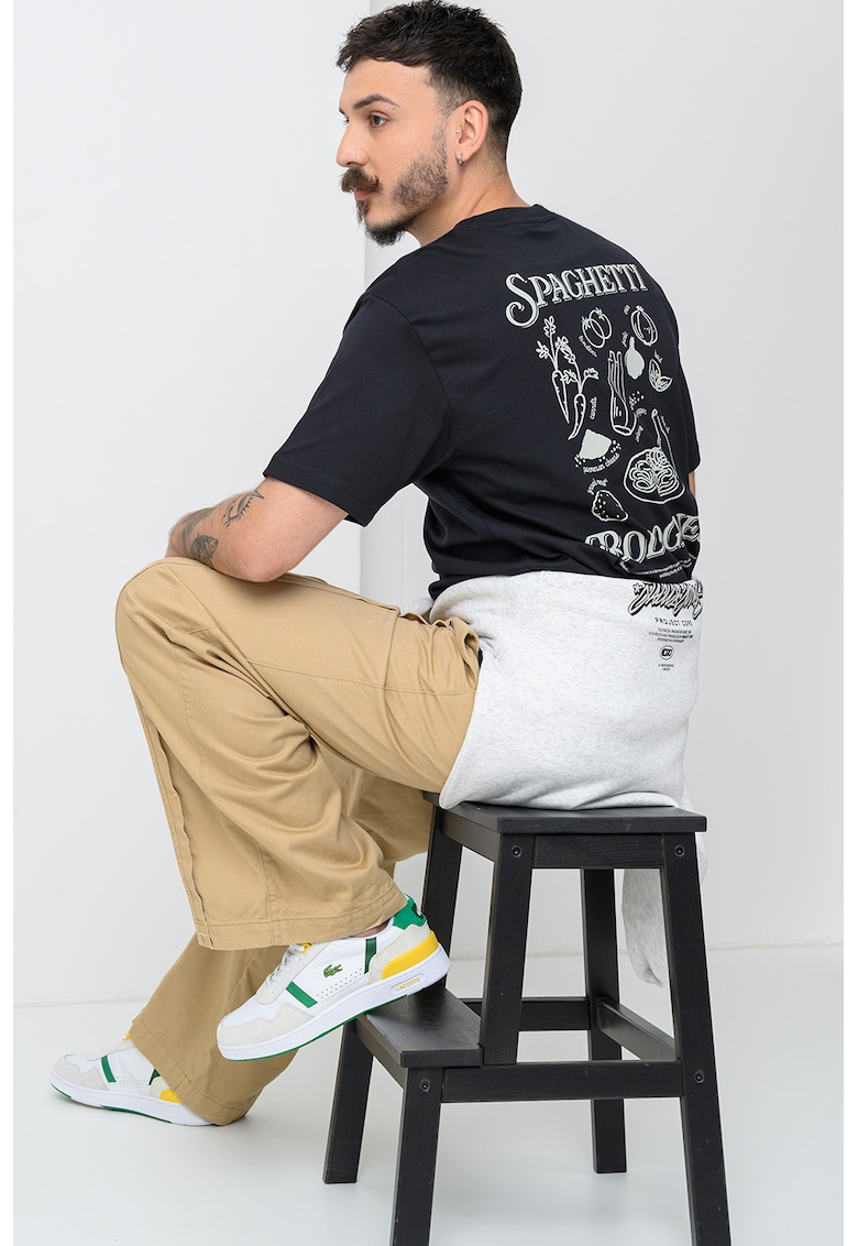 Tricou de bumbac organic cu imprimeu grafic Fred - Negru stins