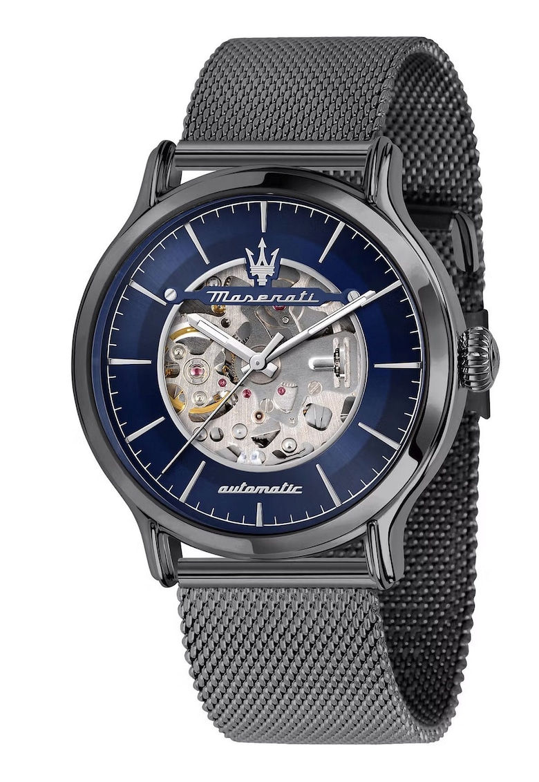 Ceas Epoca - automat - negru - 42mm - rezistent la apa 100m - bratara din inox - cadran albastru