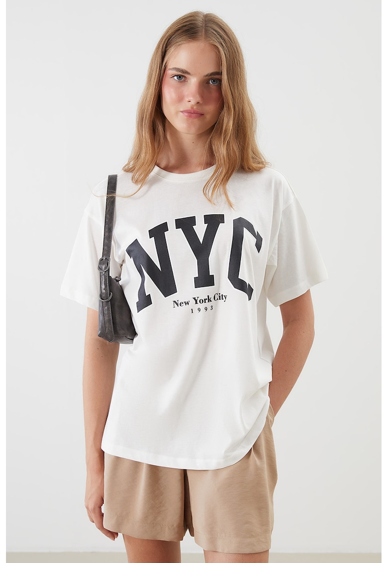 Tricou din amestec de bumbac cu text Tricou din amestec de bumbac cu text