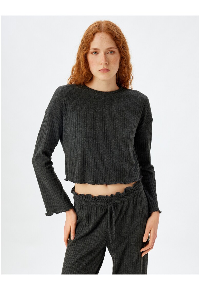 Bluza striata crop de pijama - Gri antracit