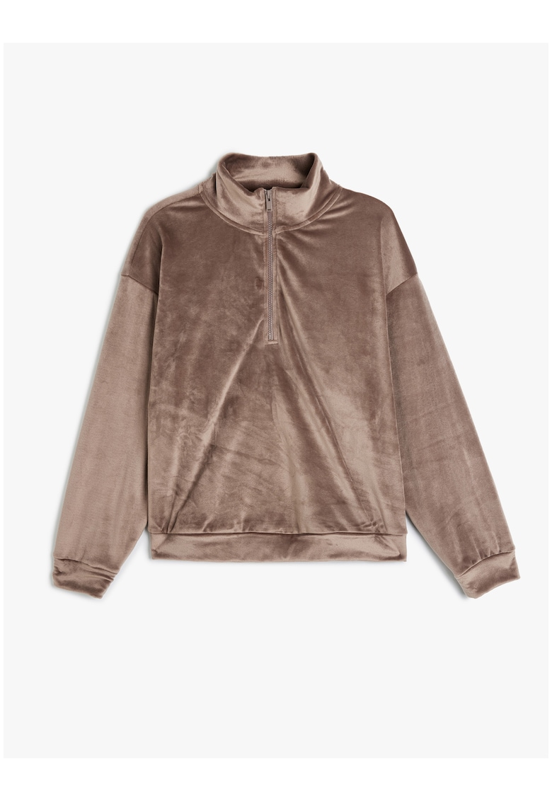 Bluza de casa din catifea cu fermoar scurt
