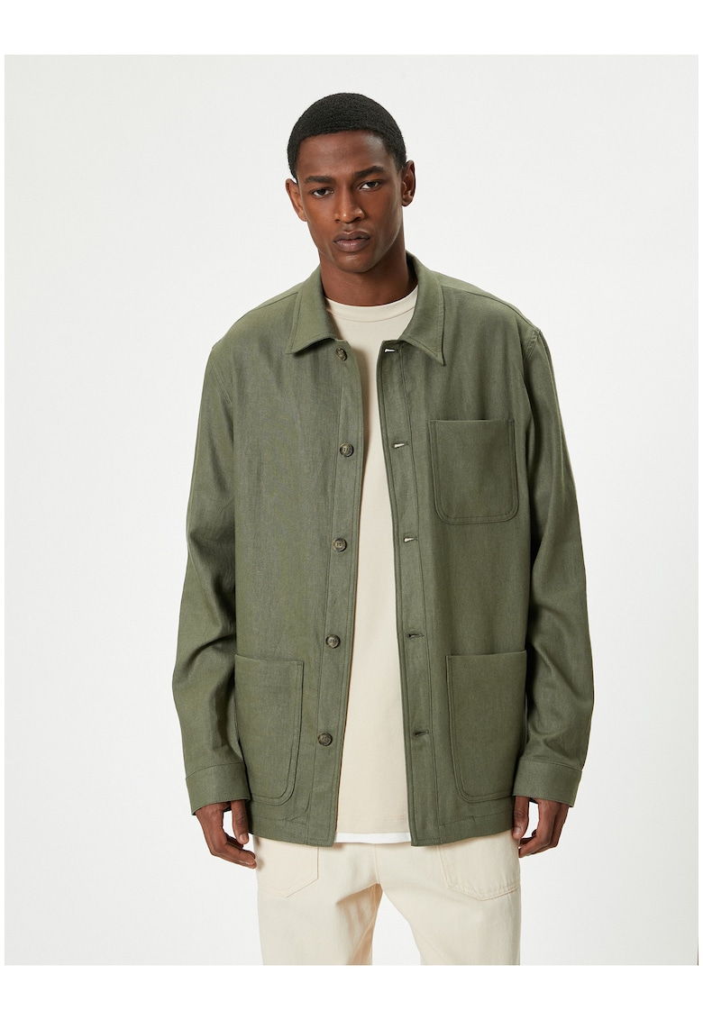 Jacheta-camasa din amestec de in cu buzunare aplicate